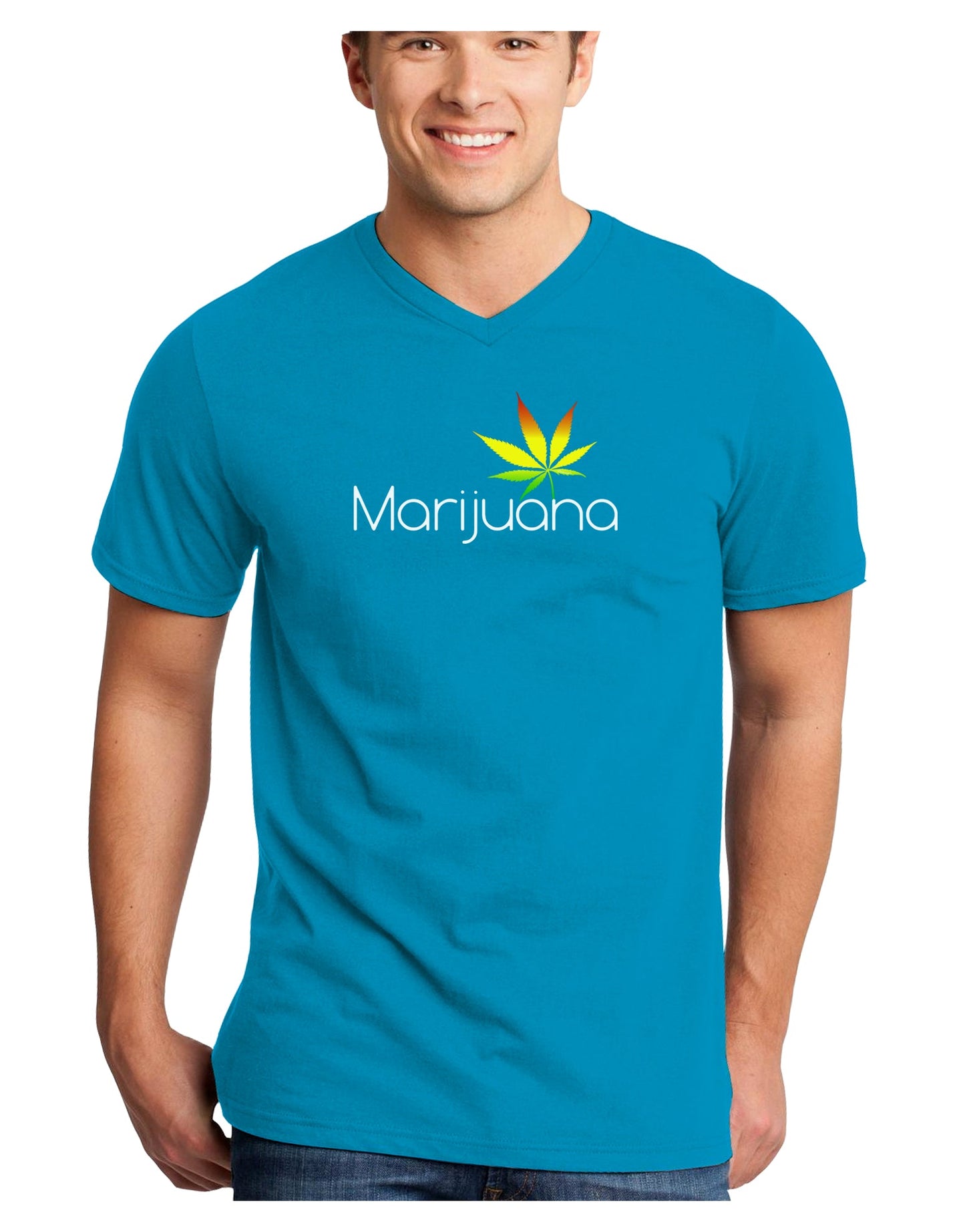 Marijuana Text and Leaf - Rastafarian Adult Dark V-Neck T-Shirt-Mens V-Neck T-Shirt-TooLoud-Turquoise-Small-Davson Sales