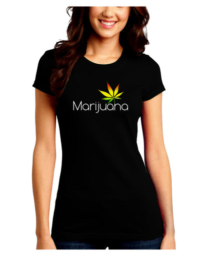 Marijuana Text and Leaf - Rastafarian Juniors Crew Dark T-Shirt-T-Shirts Juniors Tops-TooLoud-Black-Juniors Fitted Small-Davson Sales