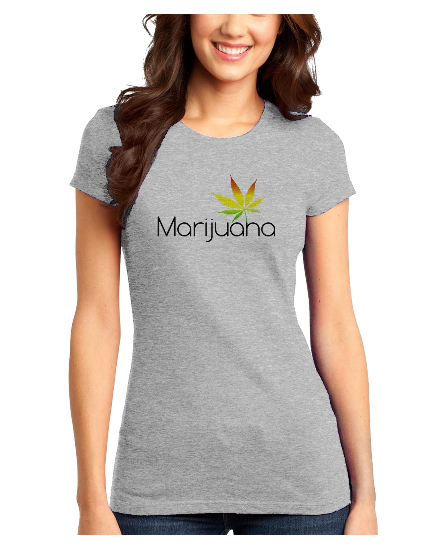 Marijuana Text and Leaf - Rastafarian Juniors T-Shirt-Womens Juniors T-Shirt-TooLoud-Ash-Gray-Juniors Fitted XS-Davson Sales