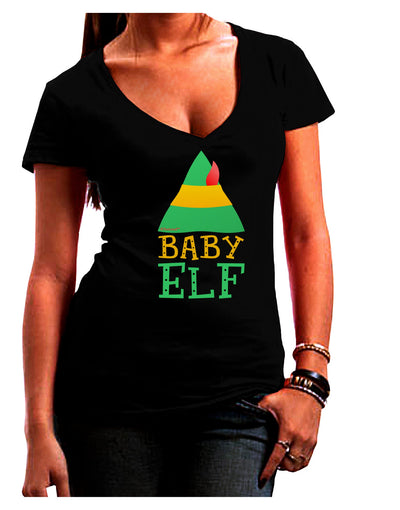 Matching Christmas Design - Elf Family - Baby Elf Juniors V-Neck Dark T-Shirt by TooLoud-Womens V-Neck T-Shirts-TooLoud-Black-Juniors Fitted Small-Davson Sales