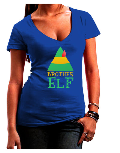 Matching Christmas Design - Elf Family - Brother Elf Juniors V-Neck Dark T-Shirt-Womens V-Neck T-Shirts-TooLoud-Royal-Blue-Juniors Fitted Small-Davson Sales