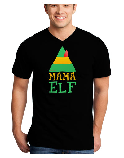 Matching Christmas Design - Elf Family - Mama Elf Adult Dark V-Neck T-Shirt-Mens V-Neck T-Shirt-TooLoud-Black-Small-Davson Sales