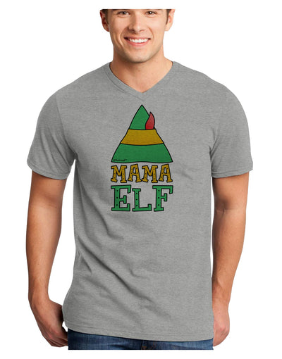 Matching Christmas Design - Elf Family - Mama Elf Adult V-Neck T-shirt-Mens V-Neck T-Shirt-TooLoud-HeatherGray-Small-Davson Sales