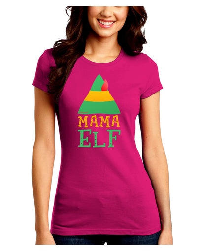 Matching Christmas Design - Elf Family - Mama Elf Juniors Crew Dark T-Shirt-T-Shirts Juniors Tops-TooLoud-Hot-Pink-Juniors Fitted Small-Davson Sales