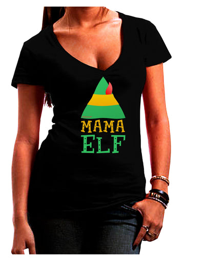 Matching Christmas Design - Elf Family - Mama Elf Juniors V-Neck Dark T-Shirt-Womens V-Neck T-Shirts-TooLoud-Black-Juniors Fitted Small-Davson Sales