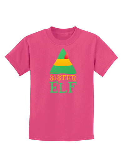 Matching Christmas Design - Elf Family - Sister Elf Childrens Dark T-Shirt-Childrens T-Shirt-TooLoud-Sangria-X-Small-Davson Sales