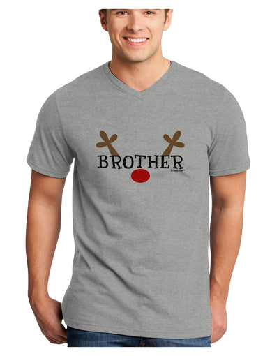 Matching Family Christmas Design - Reindeer - Brother Adult V-Neck T-shirt by TooLoud-Mens V-Neck T-Shirt-TooLoud-HeatherGray-Small-Davson Sales