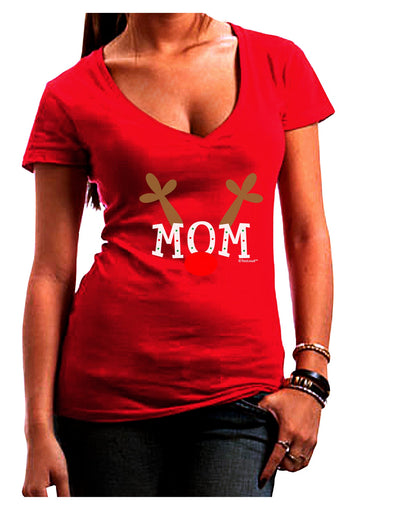 Matching Family Christmas Design - Reindeer - Mom Juniors V-Neck Dark T-Shirt by TooLoud-Womens V-Neck T-Shirts-TooLoud-Red-Juniors Fitted Small-Davson Sales