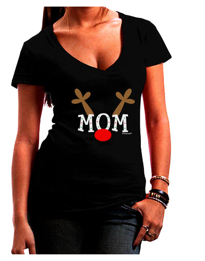 Matching Family Christmas Design - Reindeer - Mom Juniors V-Neck Dark T-Shirt by TooLoud-Womens V-Neck T-Shirts-TooLoud-Black-Juniors Fitted Small-Davson Sales