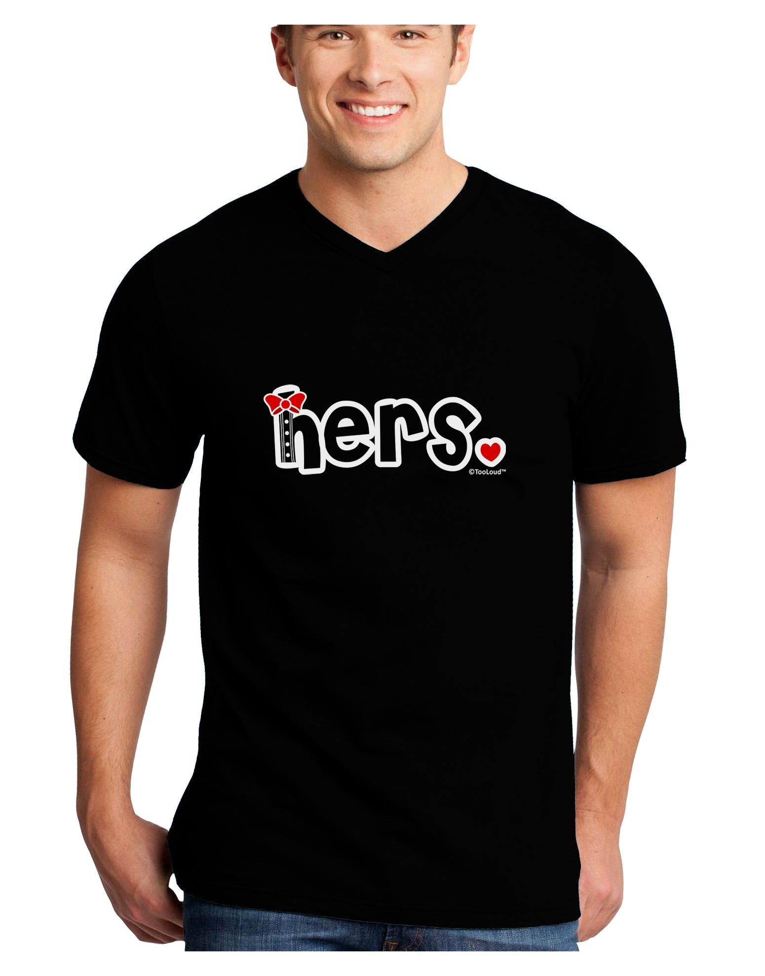 Matching His and Hers Design - Hers - Red Bow Tie Adult Dark V-Neck T-Shirt by TooLoud-Mens V-Neck T-Shirt-TooLoud-Black-Small-Davson Sales