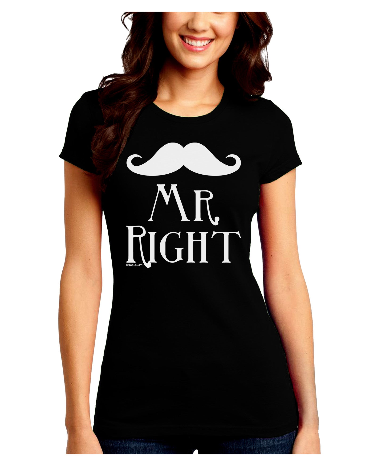 Matching Husband and Wife Designs - Mr Right Juniors Crew Dark T-Shirt-T-Shirts Juniors Tops-TooLoud-Black-Juniors Fitted Small-Davson Sales