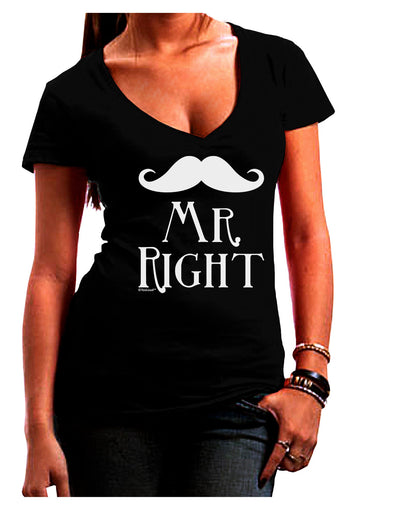 Matching Husband and Wife Designs - Mr Right Juniors V-Neck Dark T-Shirt-Womens V-Neck T-Shirts-TooLoud-Black-Juniors Fitted Small-Davson Sales