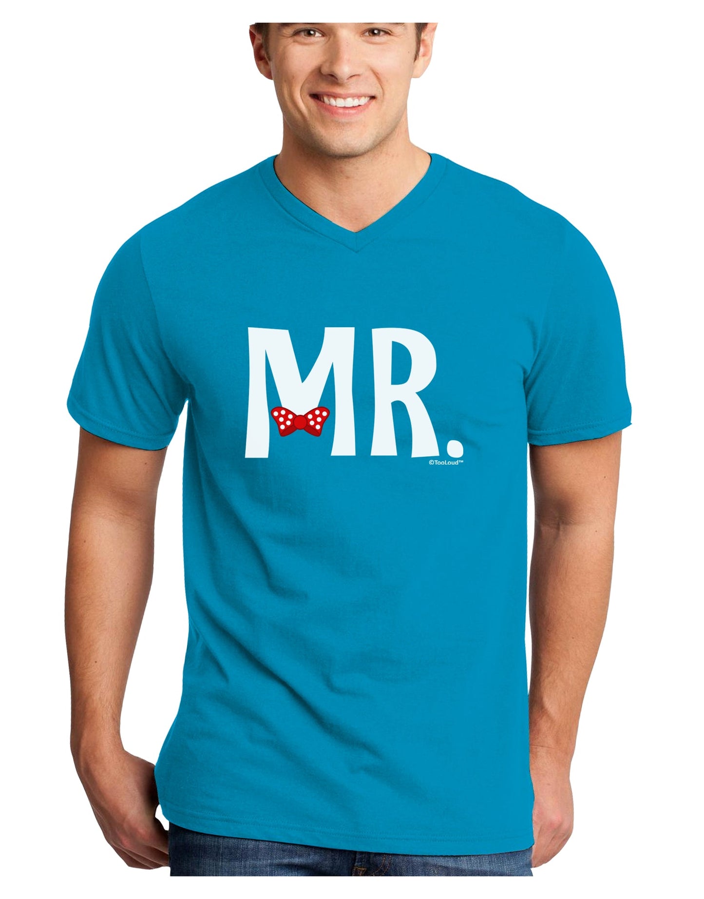 Matching Mr and Mrs Design - Mr Bow Tie Adult Dark V-Neck T-Shirt by TooLoud-Mens V-Neck T-Shirt-TooLoud-Turquoise-Small-Davson Sales