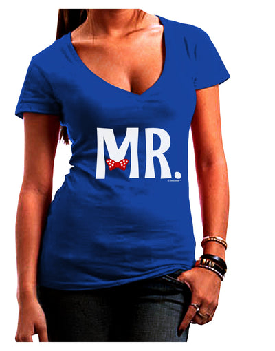 Matching Mr and Mrs Design - Mr Bow Tie Juniors V-Neck Dark T-Shirt by TooLoud-Womens V-Neck T-Shirts-TooLoud-Royal-Blue-Juniors Fitted Small-Davson Sales