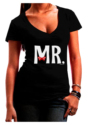 Matching Mr and Mrs Design - Mr Bow Tie Juniors V-Neck Dark T-Shirt by TooLoud-Womens V-Neck T-Shirts-TooLoud-Black-Juniors Fitted Small-Davson Sales