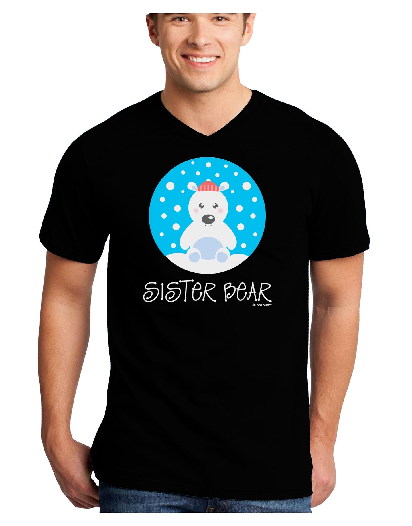 Matching Polar Bear Family - Sister Bear Adult Dark V-Neck T-Shirt by TooLoud-Mens V-Neck T-Shirt-TooLoud-Black-Small-Davson Sales