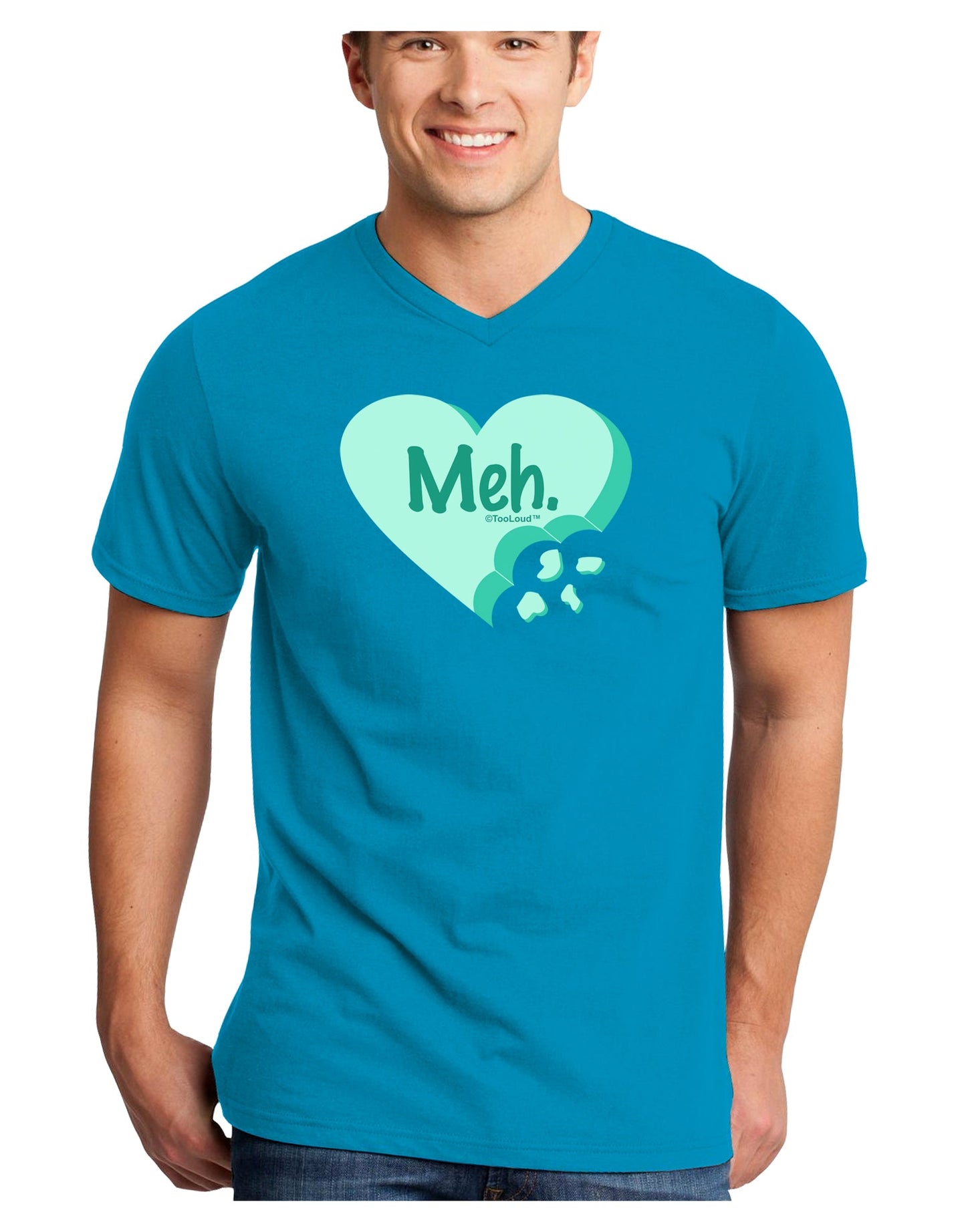 Meh Candy Heart Green - Valentines Day Adult Dark V-Neck T-Shirt by TooLoud-Mens V-Neck T-Shirt-TooLoud-Turquoise-Small-Davson Sales