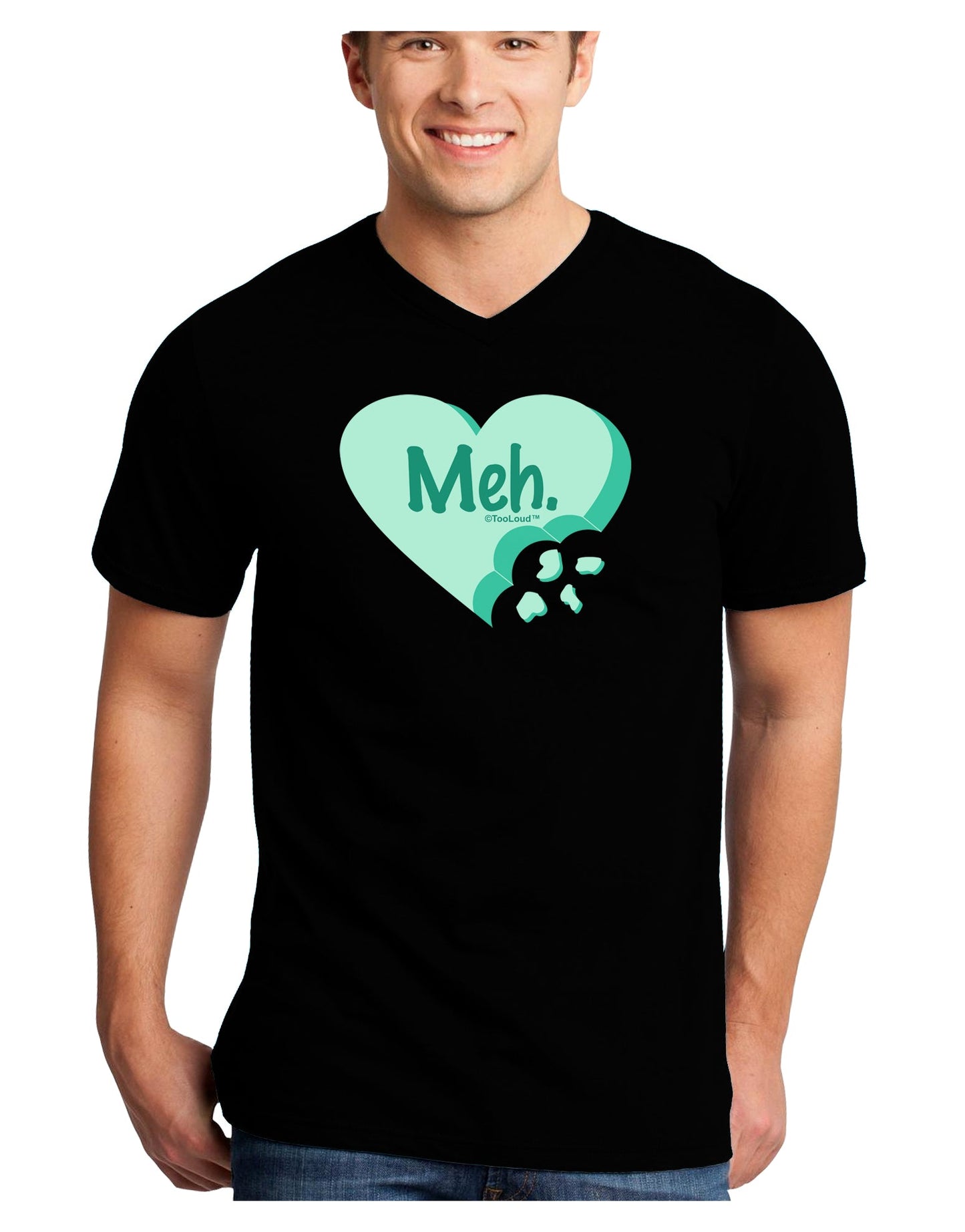 Meh Candy Heart Green - Valentines Day Adult Dark V-Neck T-Shirt by TooLoud-Mens V-Neck T-Shirt-TooLoud-Black-Small-Davson Sales