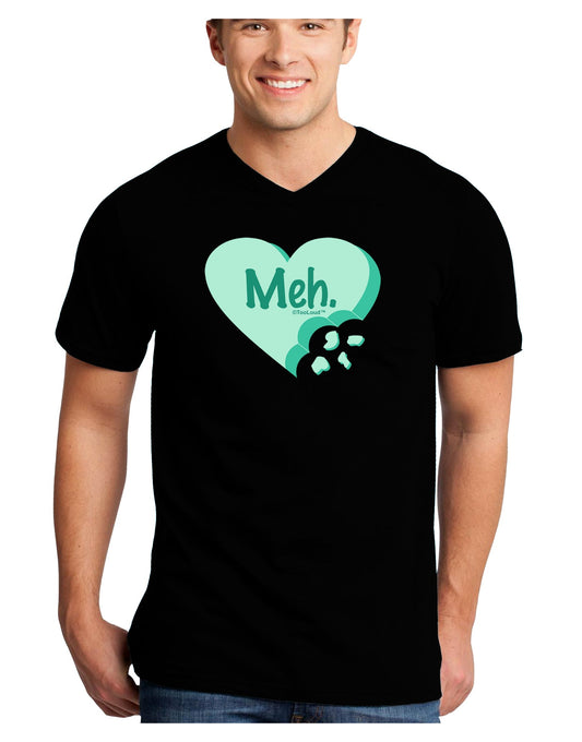 Meh Candy Heart Green - Valentines Day Adult Dark V-Neck T-Shirt by TooLoud-Mens V-Neck T-Shirt-TooLoud-Black-Small-Davson Sales