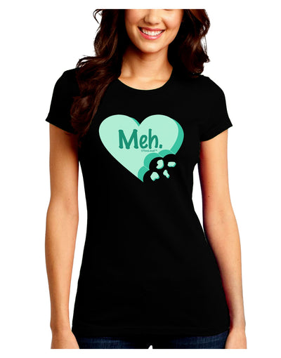 Meh Candy Heart Green - Valentines Day Juniors Crew Dark T-Shirt by TooLoud-T-Shirts Juniors Tops-TooLoud-Black-Juniors Fitted Small-Davson Sales