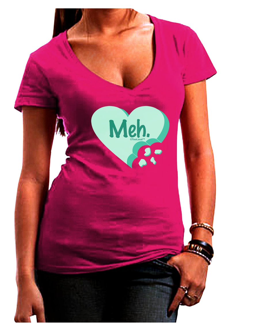 Meh Candy Heart Green - Valentines Day Juniors V-Neck Dark T-Shirt by TooLoud-Womens V-Neck T-Shirts-TooLoud-Black-Juniors Fitted Small-Davson Sales