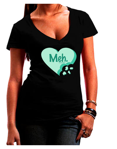 Meh Candy Heart Green - Valentines Day Juniors V-Neck Dark T-Shirt by TooLoud-Womens V-Neck T-Shirts-TooLoud-Black-Juniors Fitted Small-Davson Sales