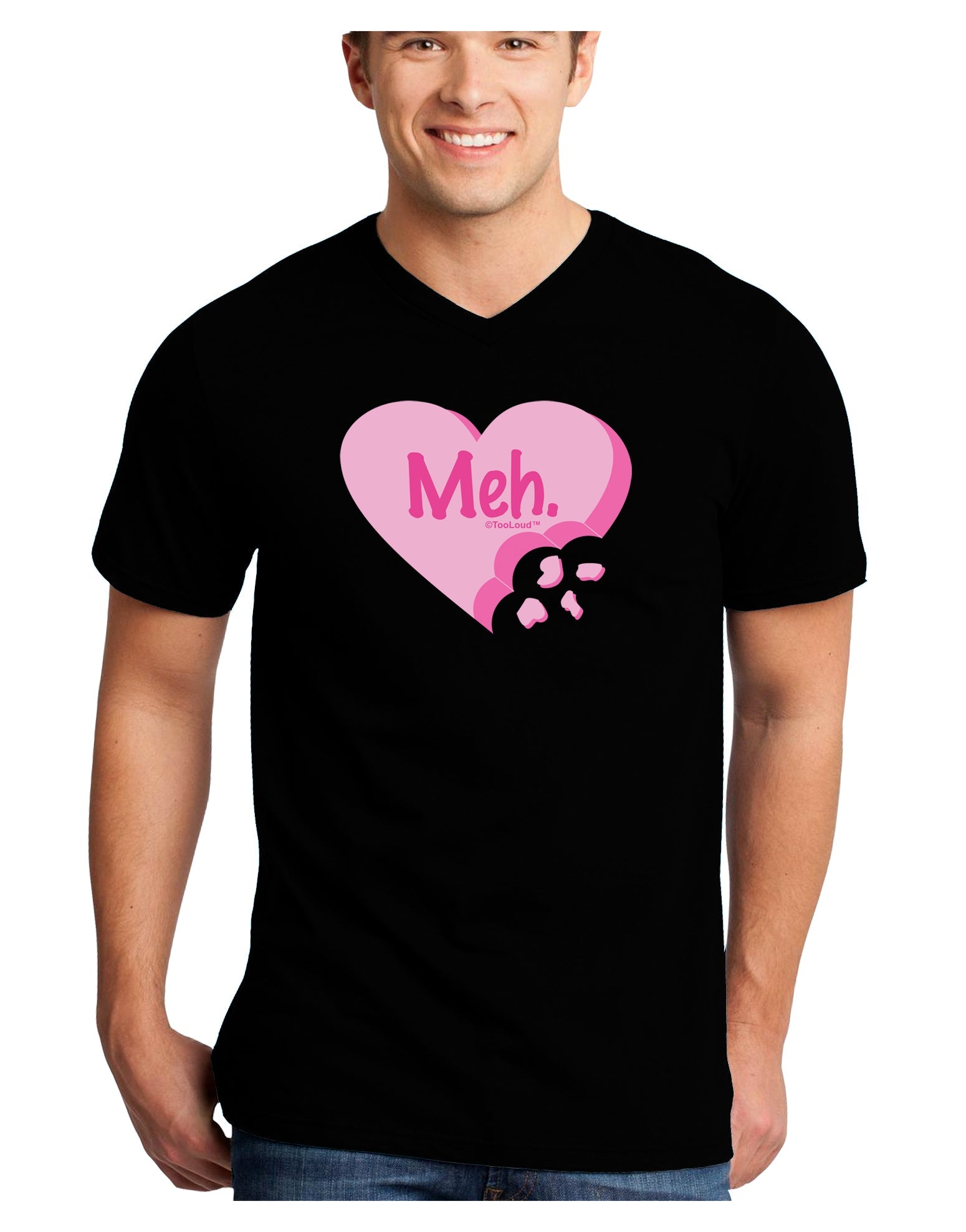 Meh Candy Heart - Valentines Day Adult Dark V-Neck T-Shirt by TooLoud-Mens V-Neck T-Shirt-TooLoud-Black-Small-Davson Sales