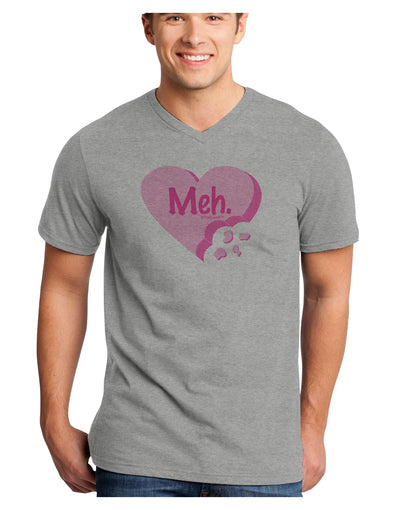 Meh Candy Heart - Valentines Day Adult V-Neck T-shirt by TooLoud-Mens V-Neck T-Shirt-TooLoud-HeatherGray-Small-Davson Sales