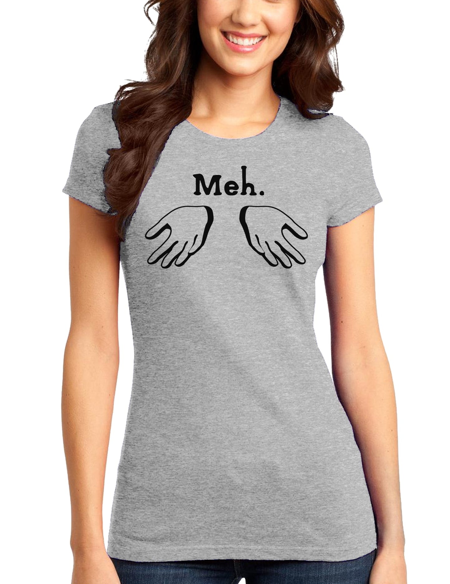 Meh with Hands Juniors T-Shirt-Womens Juniors T-Shirt-TooLoud-Ash-Gray-Juniors Fitted XS-Davson Sales