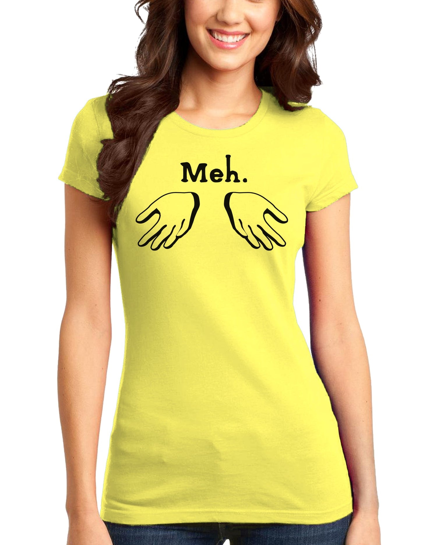 Meh with Hands Juniors T-Shirt-Womens Juniors T-Shirt-TooLoud-Yellow-Juniors Fitted XS-Davson Sales