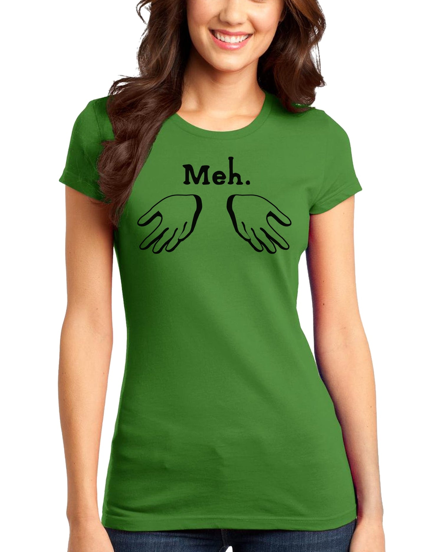 Meh with Hands Juniors T-Shirt-Womens Juniors T-Shirt-TooLoud-Kiwi-Green-Juniors Fitted XS-Davson Sales