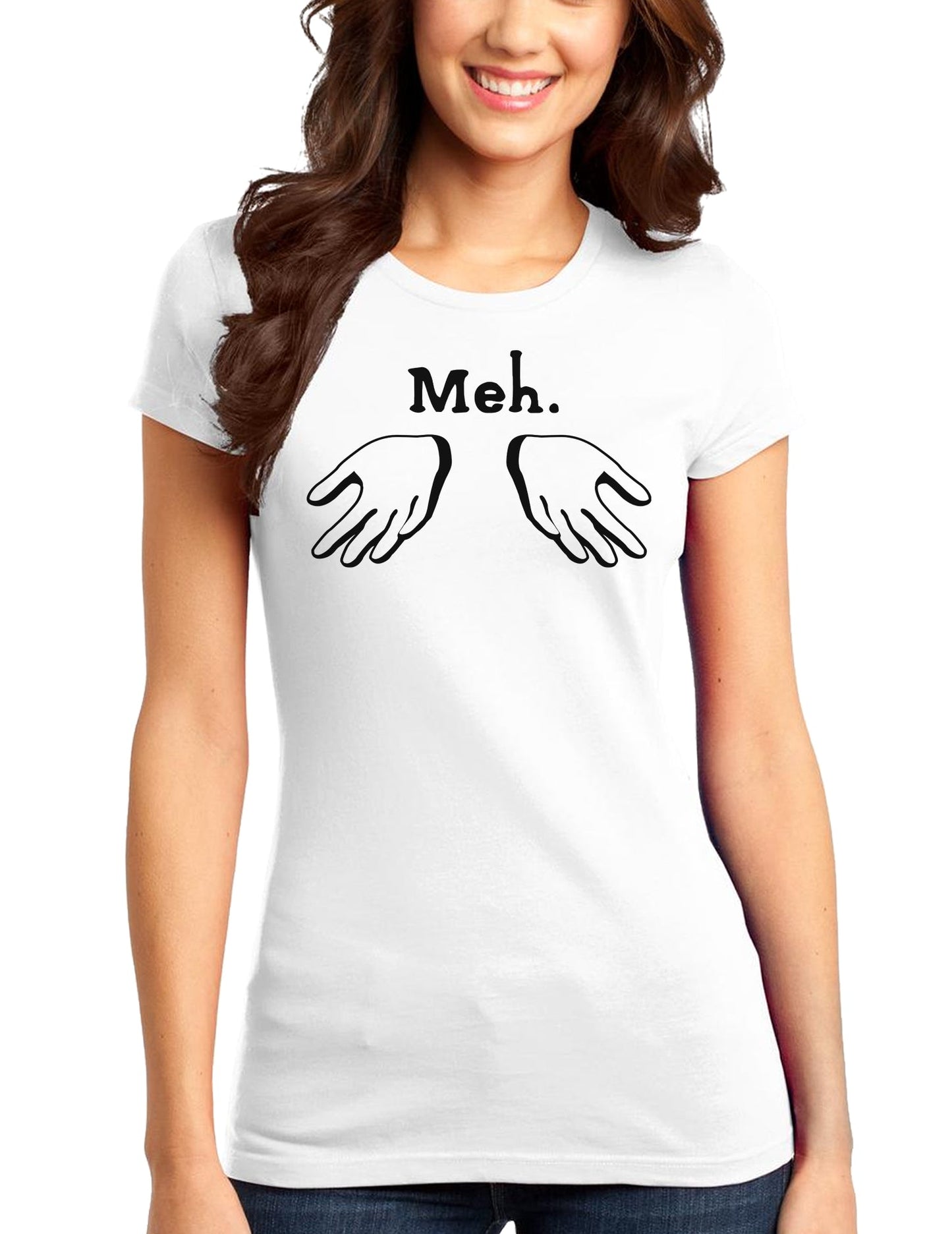 Meh with Hands Juniors T-Shirt-Womens Juniors T-Shirt-TooLoud-White-Juniors Fitted XS-Davson Sales
