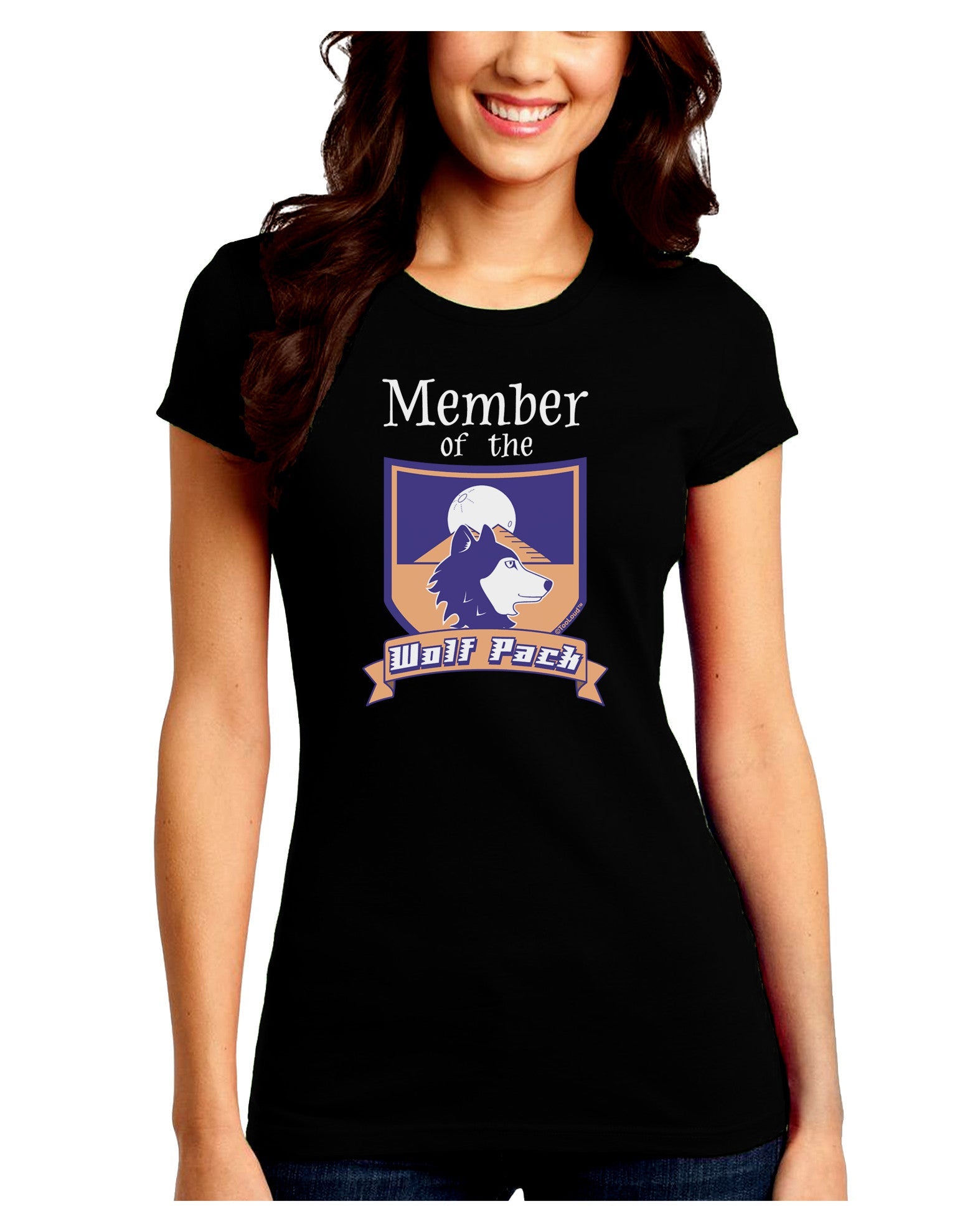 Member of the Wolf Pack Juniors Petite Crew Dark T-Shirt-T-Shirts Juniors Tops-TooLoud-Black-Juniors Fitted Small-Davson Sales