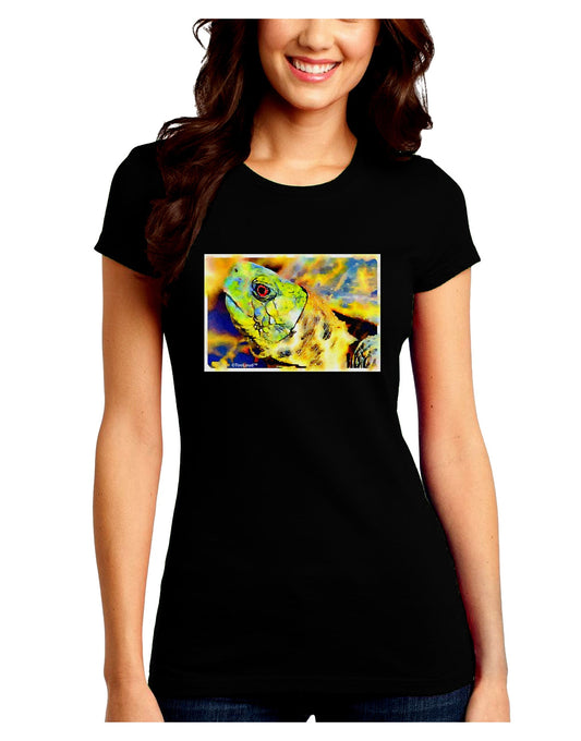 Menacing Turtle Watercolor Juniors Petite Crew Dark T-Shirt-T-Shirts Juniors Tops-TooLoud-Black-Juniors Fitted Small-Davson Sales