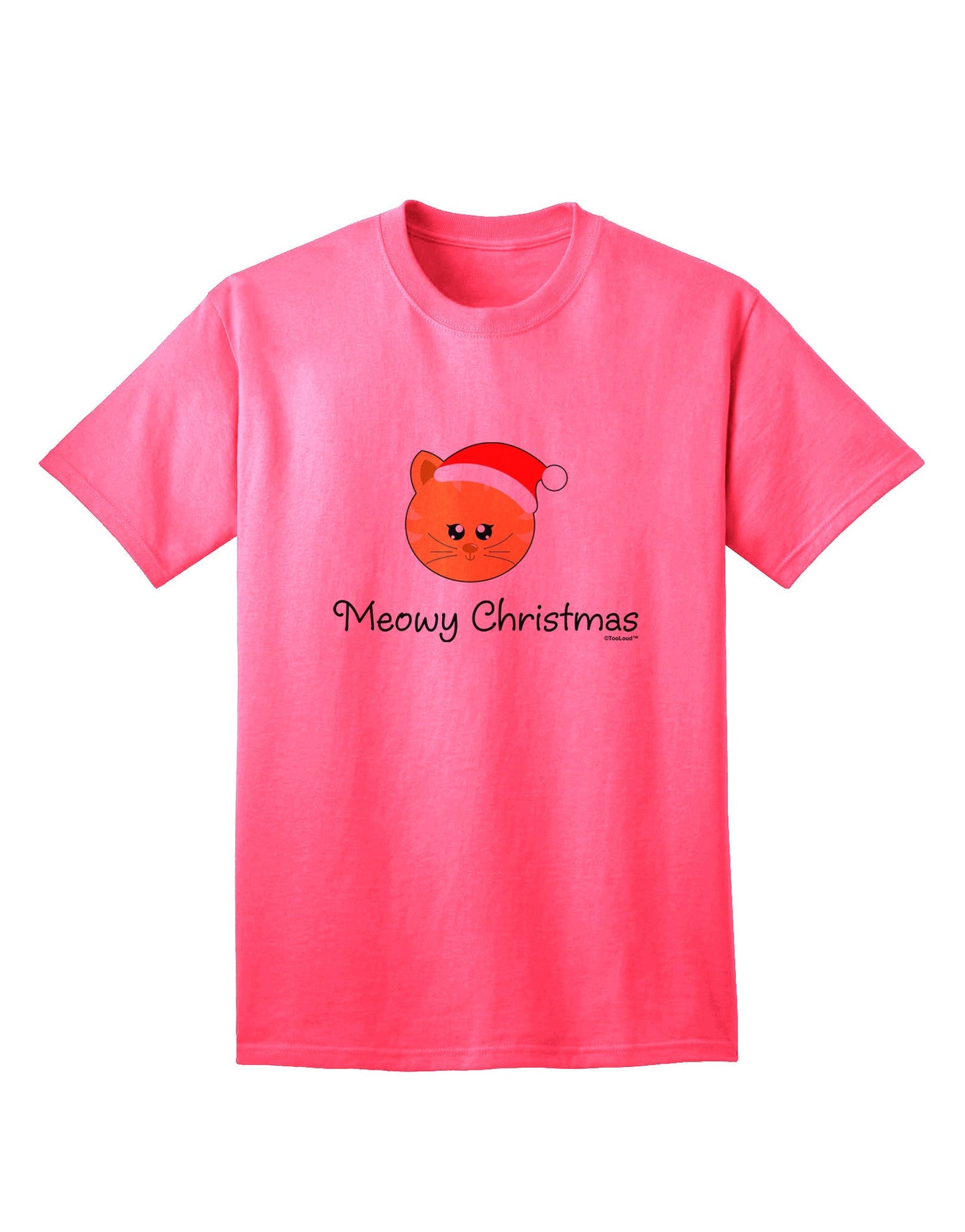Meowy Christmas: Adorable Cat Santa Hat Adult T-Shirt - A Festive Must-Have for Cat Lovers-Mens T-shirts-TooLoud-Neon-Pink-Small-Davson Sales