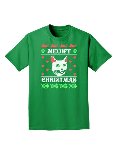 Meowy Christmas Cat Knit Look Adult Dark T-Shirt-Mens T-Shirt-TooLoud-Kelly-Green-Small-Davson Sales