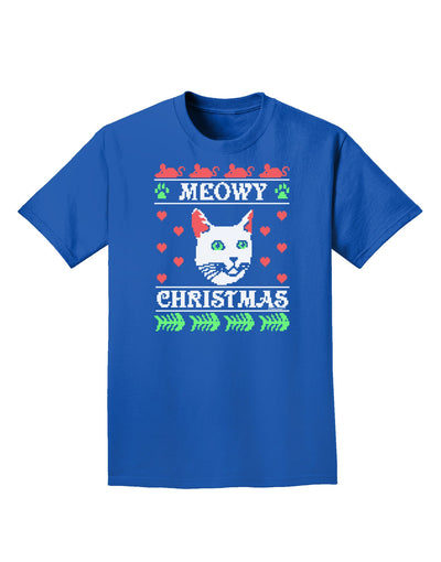 Meowy Christmas Cat Knit Look Adult Dark T-Shirt-Mens T-Shirt-TooLoud-Royal-Blue-Small-Davson Sales