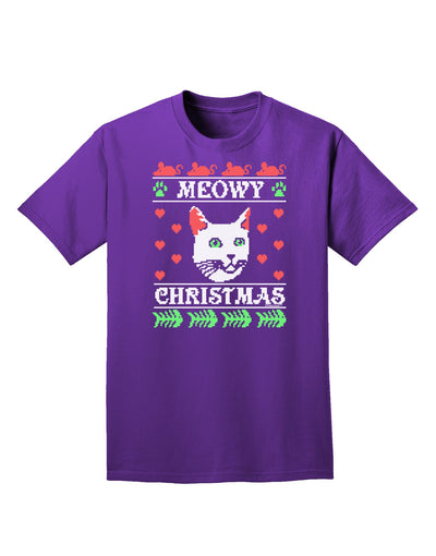 Meowy Christmas Cat Knit Look Adult Dark T-Shirt-Mens T-Shirt-TooLoud-Purple-Small-Davson Sales