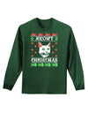 Meowy Christmas Cat Knit Look Adult Long Sleeve Dark T-Shirt-TooLoud-Dark-Green-Small-Davson Sales