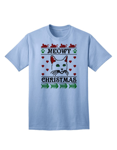 Meowy Christmas Cat Knit Look Adult T-Shirt-Mens T-Shirt-TooLoud-Light-Blue-Small-Davson Sales