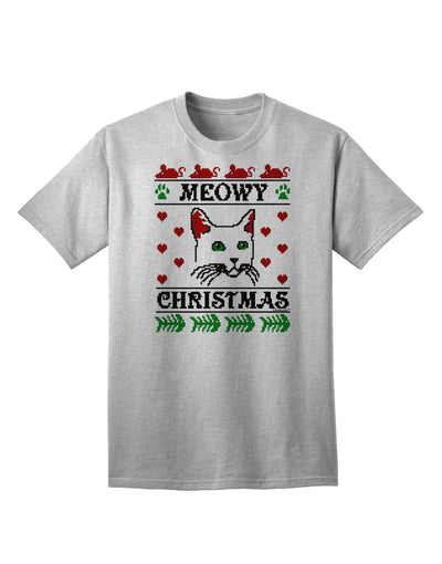 Meowy Christmas Cat Knit Look Adult T-Shirt-Mens T-Shirt-TooLoud-AshGray-Small-Davson Sales