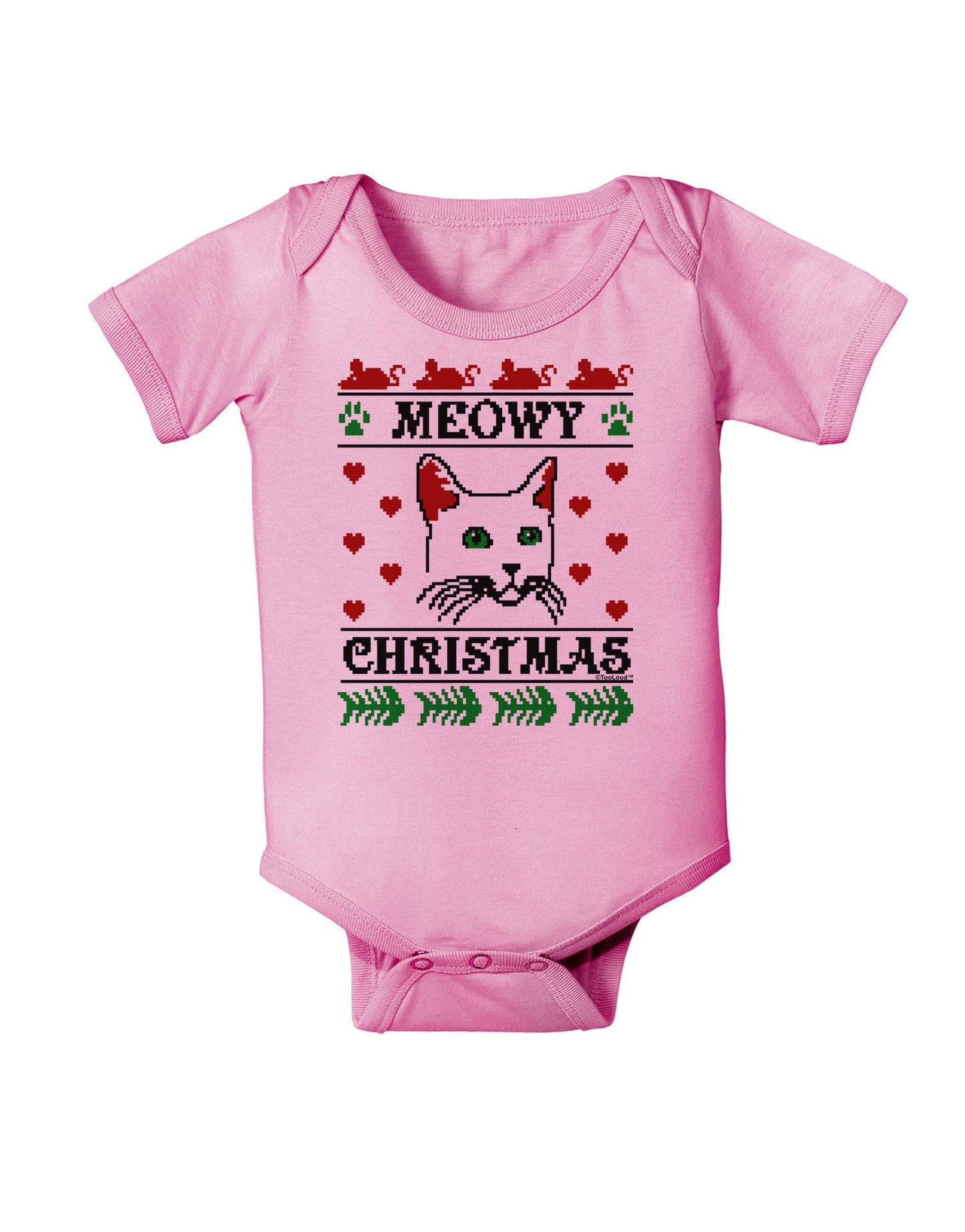 Meowy Christmas Cat Knit Look Baby Romper Bodysuit by-Baby Romper-TooLoud-Pink-06-Months-Davson Sales
