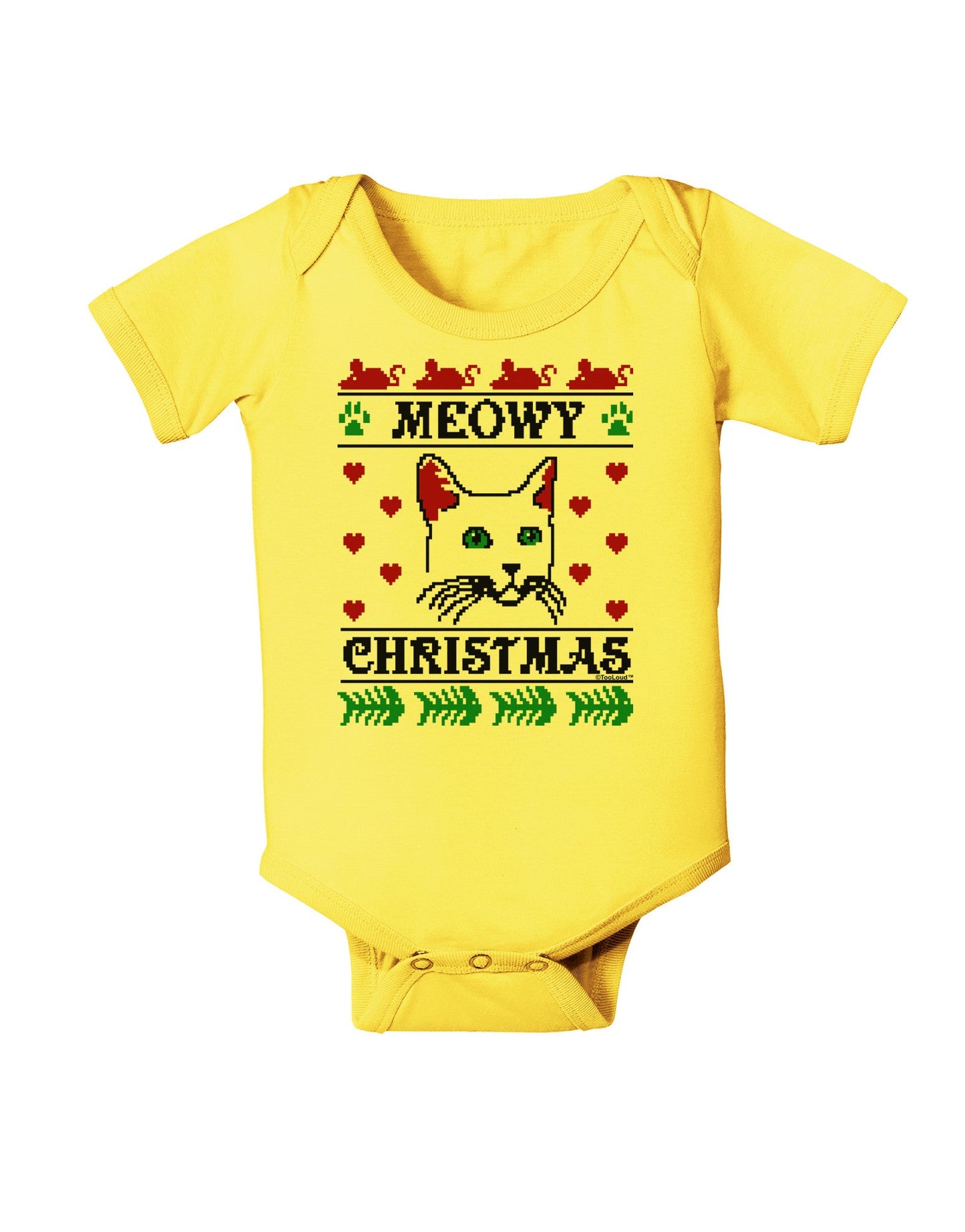 Meowy Christmas Cat Knit Look Baby Romper Bodysuit by-Baby Romper-TooLoud-Yellow-06-Months-Davson Sales