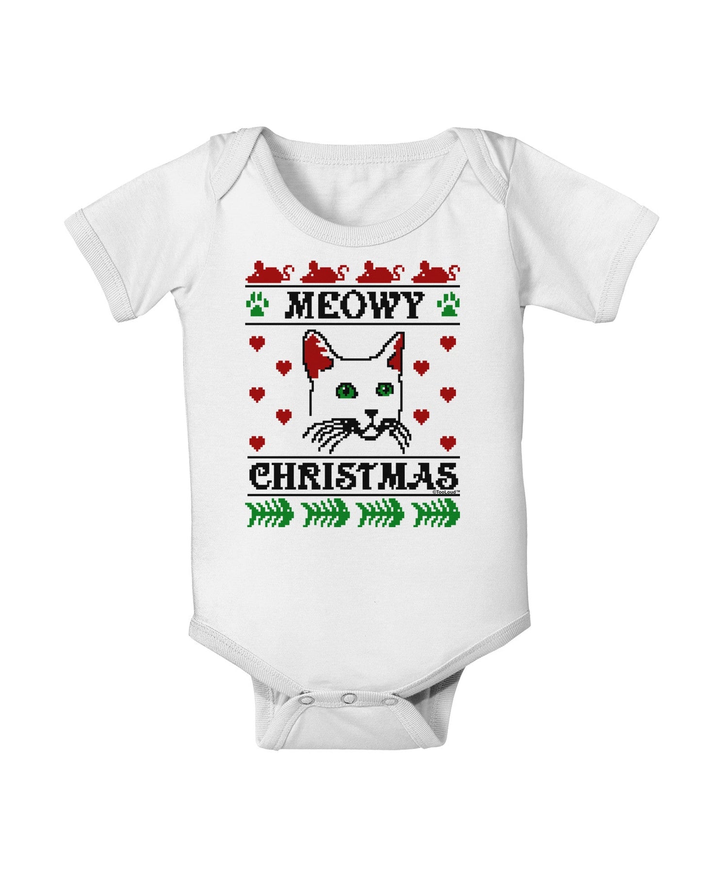 Meowy Christmas Cat Knit Look Baby Romper Bodysuit by-Baby Romper-TooLoud-White-06-Months-Davson Sales