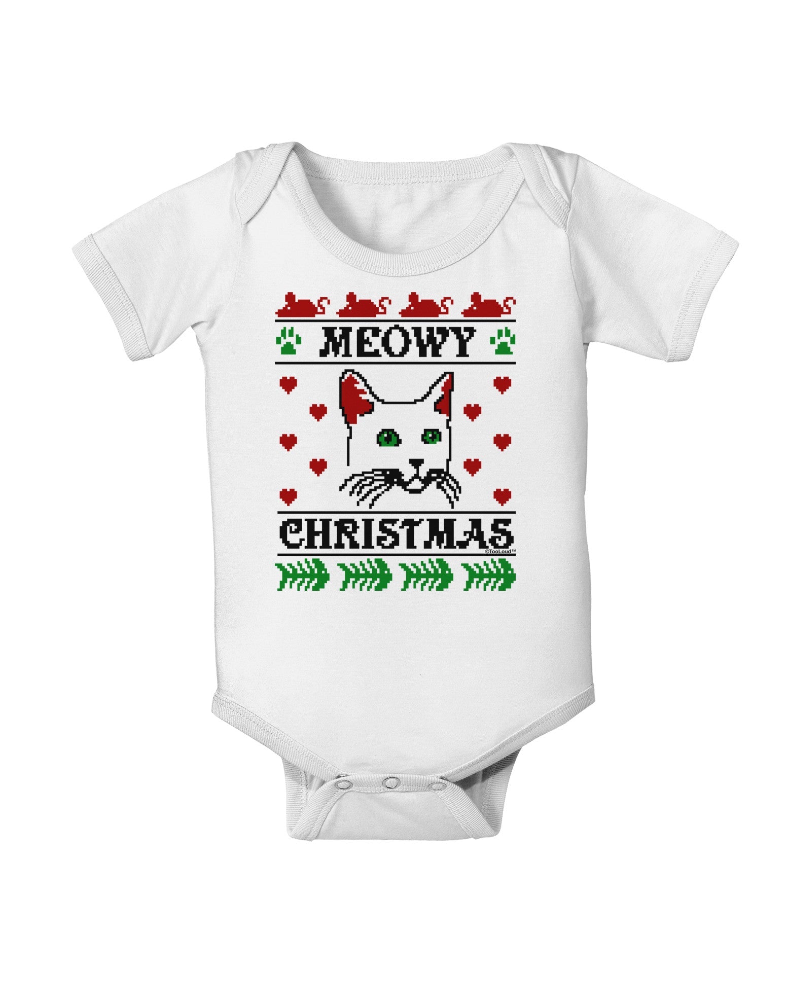 Meowy Christmas Cat Knit Look Baby Romper Bodysuit by-Baby Romper-TooLoud-White-06-Months-Davson Sales