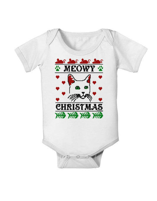 Meowy Christmas Cat Knit Look Baby Romper Bodysuit by-Baby Romper-TooLoud-White-06-Months-Davson Sales