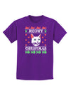 Meowy Christmas Cat Knit Look Childrens Dark T-Shirt-Childrens T-Shirt-TooLoud-Purple-X-Small-Davson Sales