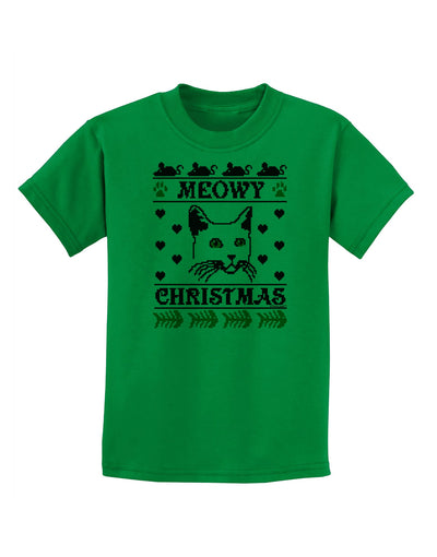 Meowy Christmas Cat Knit Look Childrens T-Shirt-Childrens T-Shirt-TooLoud-Kelly-Green-X-Small-Davson Sales