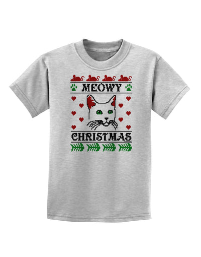 Meowy Christmas Cat Knit Look Childrens T-Shirt-Childrens T-Shirt-TooLoud-AshGray-X-Small-Davson Sales