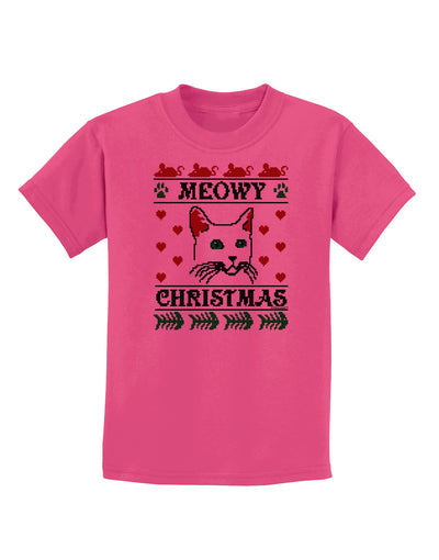 Meowy Christmas Cat Knit Look Childrens T-Shirt-Childrens T-Shirt-TooLoud-Sangria-X-Small-Davson Sales